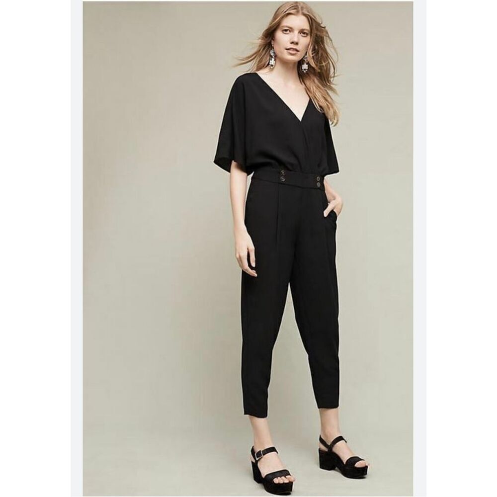 🌸 Anthropologie Elevenses Black Pants Jumpsuit Size 6